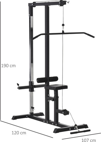 HOMCOM-Station de musculation pour tirage poitrine - lat pulldown machine avec bande de résistance - banc de musculation - acier PVC noir-2