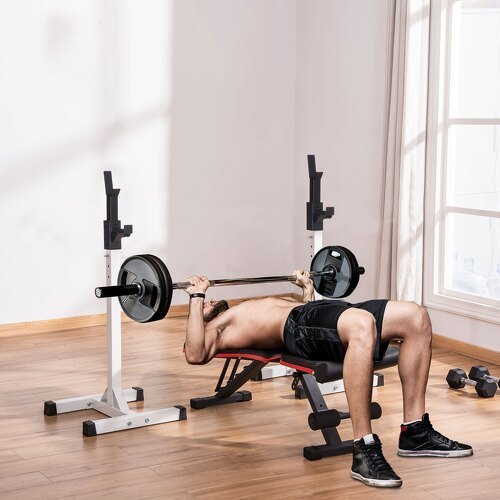 HOMCOM-Supports pour haltères repose haltères hauteur réglable charge max. 150 Kg acier blanc noir-1