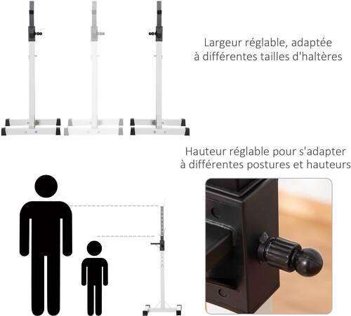 HOMCOM-Supports pour haltères repose haltères hauteur réglable charge max. 150 Kg acier blanc noir-4