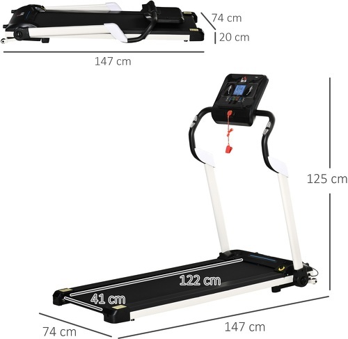 HOMCOM-Tapis de course électrique pliable 1-12Km/h 400W grand écran LCD multifonction 12 programmes clé sécurité acier ABS noir blanc-2