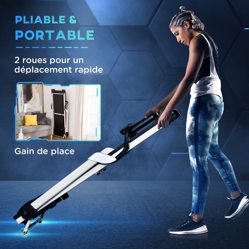 HOMCOM-Tapis de course électrique pliable 1-12Km/h 400W grand écran LCD multifonction 12 programmes clé sécurité acier ABS noir blanc-4