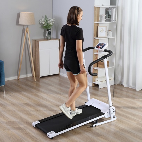 HOMCOM-Tapis de course électrique pliable 500 W 1-10 Km/H écran LCD multifonctions acier noir et blanc-1