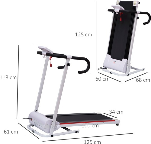 HOMCOM-Tapis de course électrique pliable 500 W 1-10 Km/H écran LCD multifonctions acier noir et blanc-2