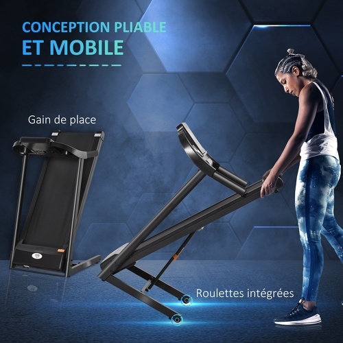 HOMCOM-Tapis de course électrique pliable 500 W - V. max. 12 Km/h - écran LED multifonction - 12 programmes - 2 porte-gobelets - support smartphone - acier ABS noir-4