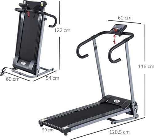 HOMCOM-Tapis de course Fitness électrique pliable - 1 à 10 Km/h - écran LCD multifonctions - puissance 500 W - gris foncé noir-4