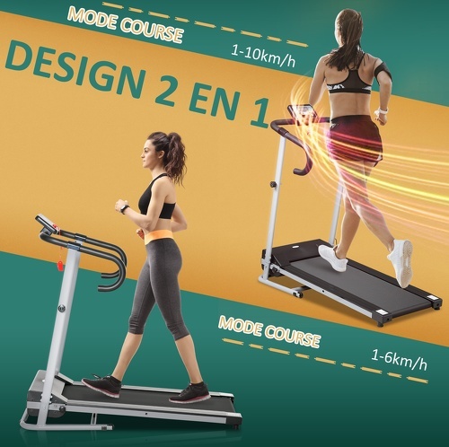 HOMCOM-Tapis de course Fitness électrique pliable - 1 à 10 Km/h - écran LCD multifonctions - puissance 500 W - gris foncé noir-3