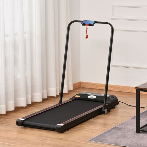 HOMCOM-Tapis de marche électrique pliable 500 W - V. max. 6 Km/h - écran LED multifonction - télécommande, fonction bluetooth - acier ABS rouge noir-1