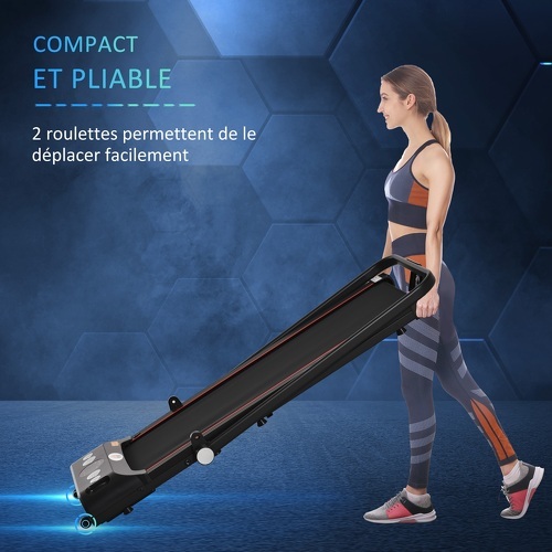 HOMCOM-Tapis de marche électrique pliable 500 W - V. max. 6 Km/h - écran LED multifonction - télécommande, fonction bluetooth - acier ABS rouge noir-3