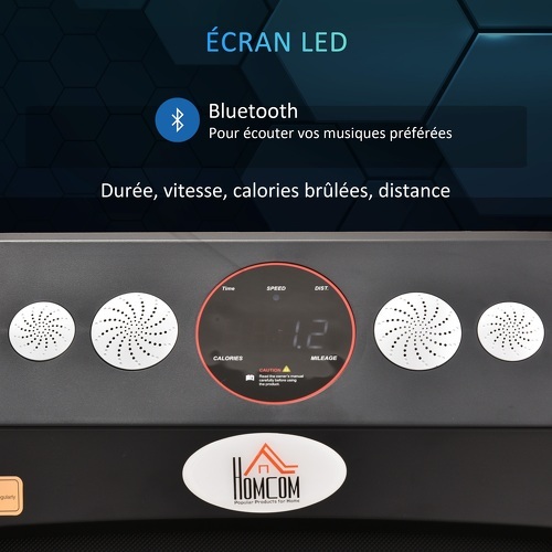 HOMCOM-Tapis de marche électrique pliable 500 W - V. max. 6 Km/h - écran LED multifonction - télécommande, fonction bluetooth - acier ABS rouge noir-4
