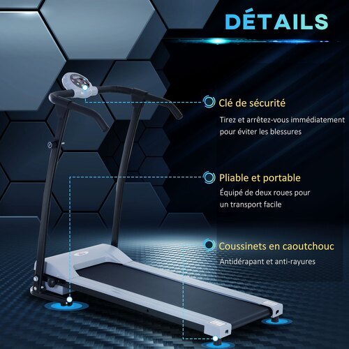 HOMCOM-Tapis de marche électrique tapis de Fitness 450 W gris noir-4