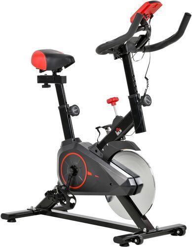 HOMCOM-Vélo d'appartement avec écran LCD multifonctions vélo biking cardio training selle et guidon réglables volant inertie 6 Kg acier noir rouge-image-1
