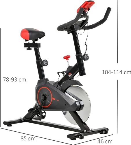 HOMCOM-Vélo d'appartement avec écran LCD multifonctions vélo biking cardio training selle et guidon réglables volant inertie 6 Kg acier noir rouge-2