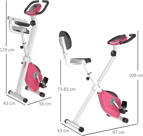 HOMCOM-Vélo d'appartement pliable 8 niveaux de résistance magnétique selle réglable dossier écran LCD multifonction capteur fréquence cardiaque rose-2