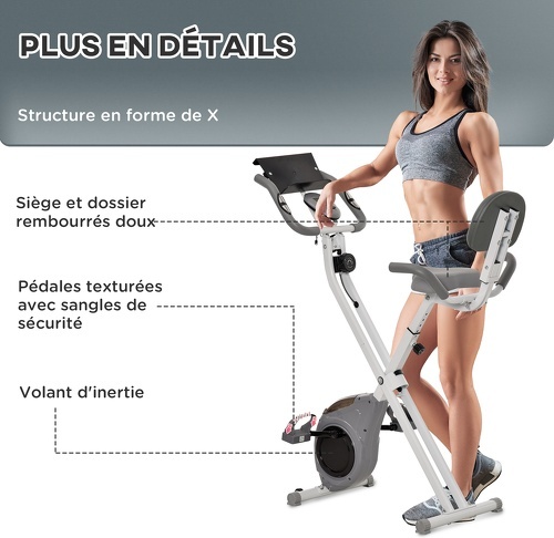 HOMCOM-Vélo d'appartement pliable dossier selle réglable poignées ergonomiques écran LCD multifonction-4