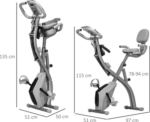 HOMCOM-Vélo d'appartement pliant 8 niveaux de résistance magnétique dossier selle réglable poignées ergonomiques écran LCD multifonction suspensions support tablette acier rose blanc-2