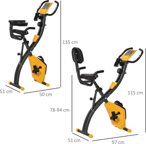 HOMCOM-Vélo d'appartement pliant 8 niveaux de résistance magnétique dossier selle réglable poignées ergonomiques écran LCD multifonction suspensions support tablette acier rose blanc-2