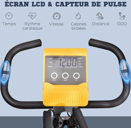 HOMCOM-Vélo d'appartement pliant 8 niveaux de résistance magnétique dossier selle réglable poignées ergonomiques écran LCD multifonction suspensions support tablette acier rose blanc-3