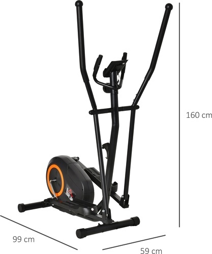 HOMCOM-Vélo elliptique vertical écran LCD multifonction capteur fréquence cardiaque roulettes déplacement résistance réglable acier ABS orange noir-2