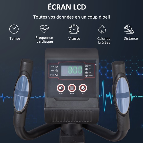 HOMCOM-Vélo elliptique vertical écran LCD multifonction capteur fréquence cardiaque roulettes déplacement résistance réglable acier ABS orange noir-3