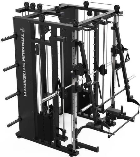 Titanium Strength-Multipower - Machine Smith avec Double Poulie + Rack + Poulie Haute et Basse + 270 kg de Plaques Incluses B300-2