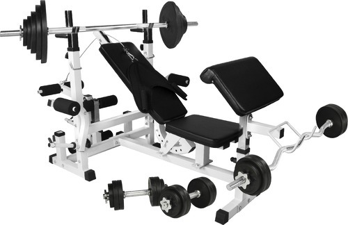 GORILLA SPORTS-Banc de musculation universel GS005 + set d'haltères en caoutchouc de 108 KG-image-1