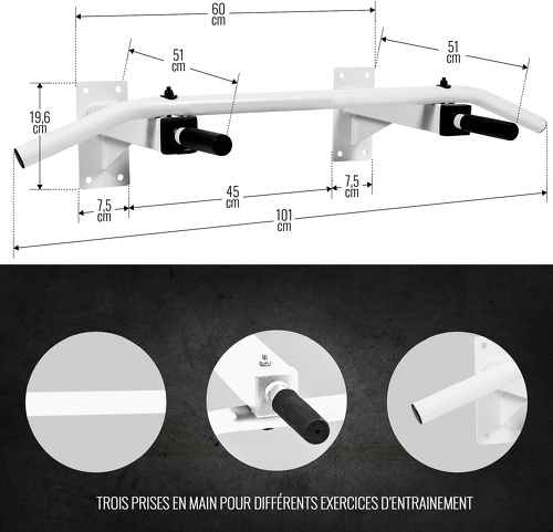 GORILLA SPORTS-Barre de tractions à fixer au mur blanc-2