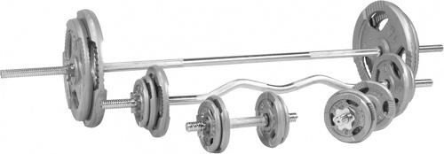 GORILLA SPORTS-Set d'haltères 105,5kg avec disques à poignées + barre longue + barre curl-0