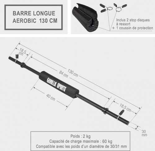 GORILLA SPORTS-Barre légère d'Aerobic de 130cm, diamètre 30mm avec coussin de protection-4