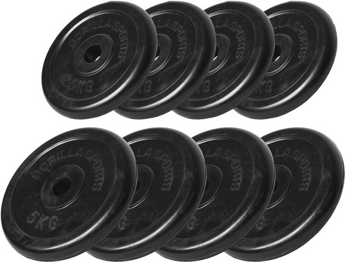 GORILLA SPORTS-Lot des poids en caoutchouc de 30kg (4x5kg et 4x2,5kg) de diamètre 31mm-0