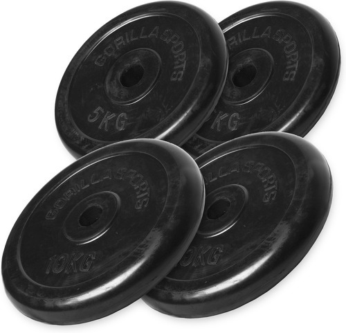 GORILLA SPORTS-Lot des poids en caoutchouc de 30kg (2x5kg et 2x10kg) de diamètre 31mm-0