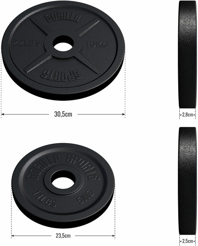 GORILLA SPORTS-Disques Olympiques en fonte 1 à 30kg - 50/51 mm-2