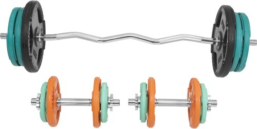 GORILLA SPORTS-Set 68kg en caoutchouc grip avec curl barre de 120cm et deux barres courtes de 35cm-3