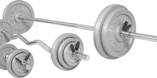 GORILLA SPORTS-Kit d'haltères de 105,5kg barre longue de 170cm, barre curl de 120cm et deux barres courtes avec stop disques inclus-4