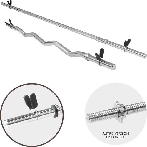 GORILLA SPORTS-Lot Barre longue de 170cm + barre curl de 120cm, diamètre 30mm avec stop disques-1