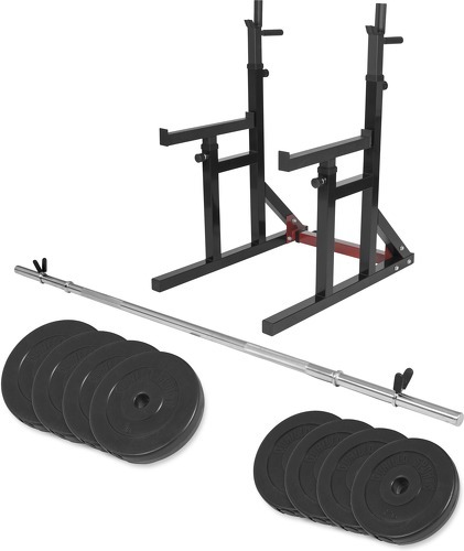 GORILLA SPORTS-Multi Rack à squat et développé couché réglable + barre longue 170cm + 30kg des poids en plastique-image-1