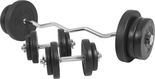 GORILLA SPORTS-Set d'haltères 68 Kg avec disques revêtement plastique + barre Curl-0