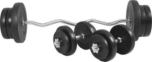 GORILLA SPORTS-Set d'haltères 68 Kg avec disques revêtement plastique + barre Curl-2