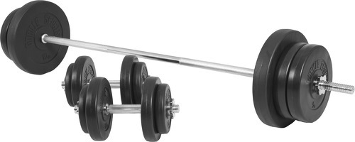 GORILLA SPORTS-Set d'haltères 70 Kg avec disques revêtement plastique + barre longue-0