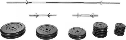 GORILLA SPORTS-Set d'haltères disques fonte en revêtement caoutchouc + barre longue 97,5 Kg-2