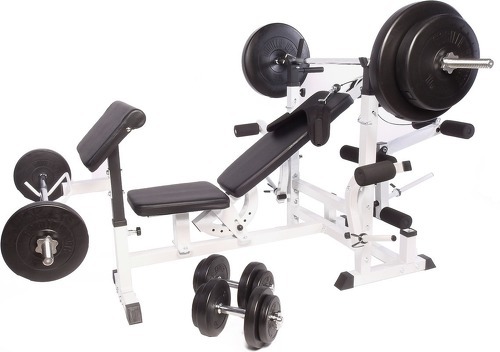 GORILLA SPORTS-GS005 et set haltères disques plastiques barres 97,5kg - Banc de musculation-0