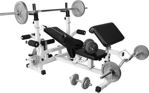 GORILLA SPORTS-Banc de musculation universel GS005 + Set haltères disques en fonte et Barres 105,5KG-0