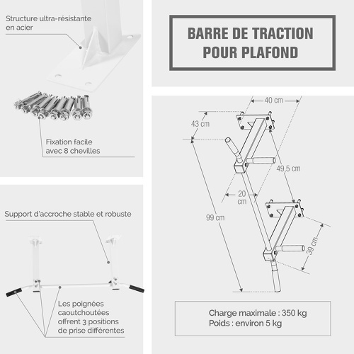 GORILLA SPORTS-Barre de traction pour plafond blanc-1