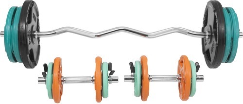 GORILLA SPORTS-Set 68kg en caoutchouc grip avec curl barre de 120cm et deux barres courtes de 35cm-3