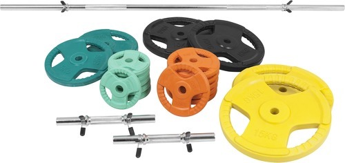 GORILLA SPORTS-Set en caoutchouc grip avec barre longue de 170cm et deux barres courtes de 35cm avec stop disques (97,5kg total)-2