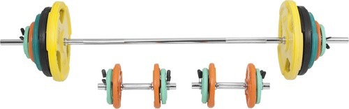 GORILLA SPORTS-Set en caoutchouc grip avec barre longue de 170cm et deux barres courtes de 35cm avec stop disques (97,5kg total)-3