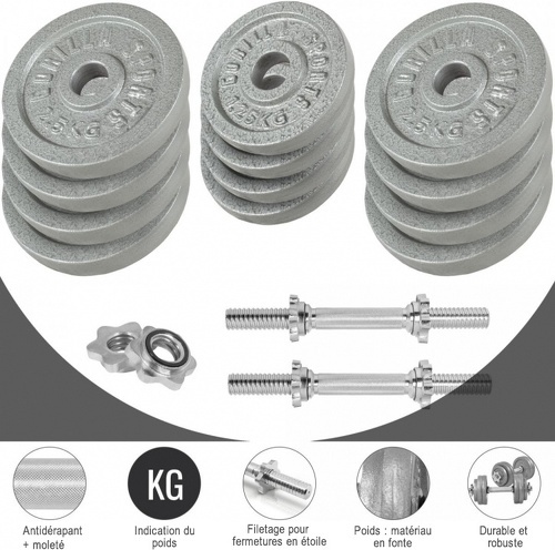 GORILLA SPORTS-Set d'haltères barre longue en fonte 97,5 Kg-4