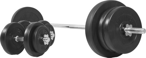 GORILLA SPORTS-Set d'haltères 70 Kg avec disques revêtement plastique + barre longue-1