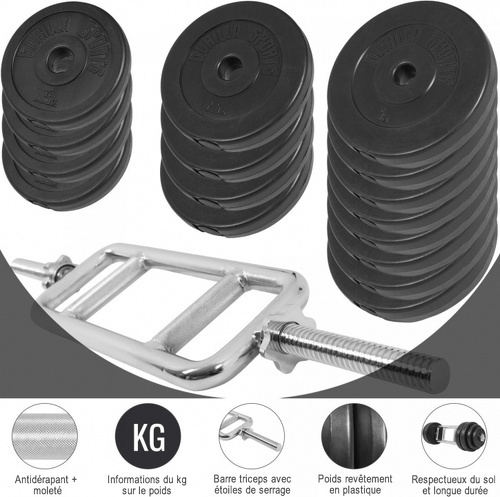 GORILLA SPORTS-Set pour triceps 35kg avec disques revêtement plastique-3