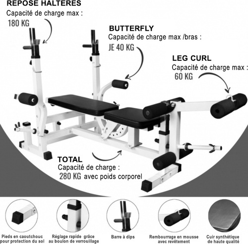 GORILLA SPORTS-Banc de musculation universel GS005 + Set haltères disques en fonte et Barres 105,5KG-4