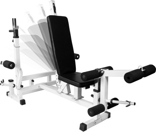 GORILLA SPORTS-Banc de musculation universel avec support pour haltères et set d'haltères de 105,5kg en fonte avec poignées-1